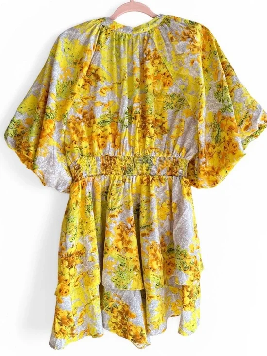 Entro Yellow Floral V-Neck Tiered Romper Women L - Picture 3 of 10